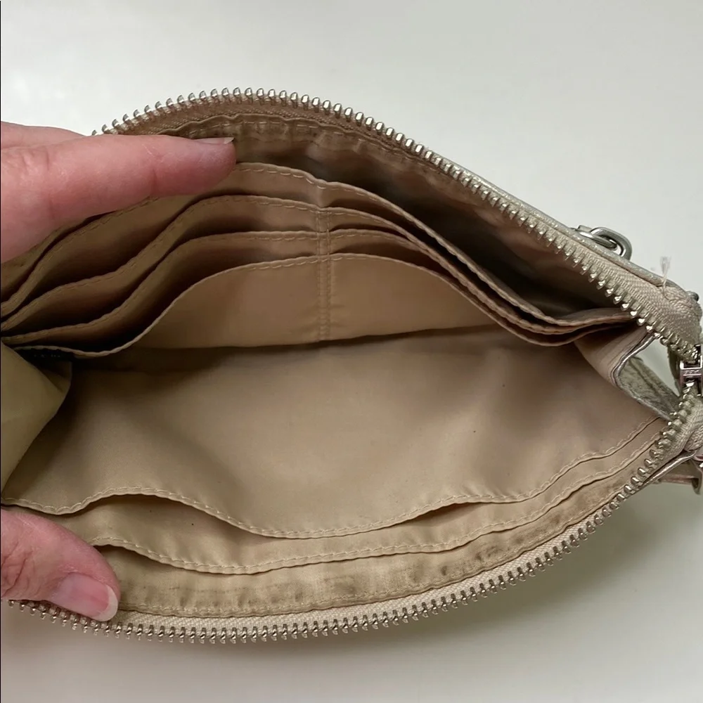 Coach Wristlet Metallic Champagne Leather‎